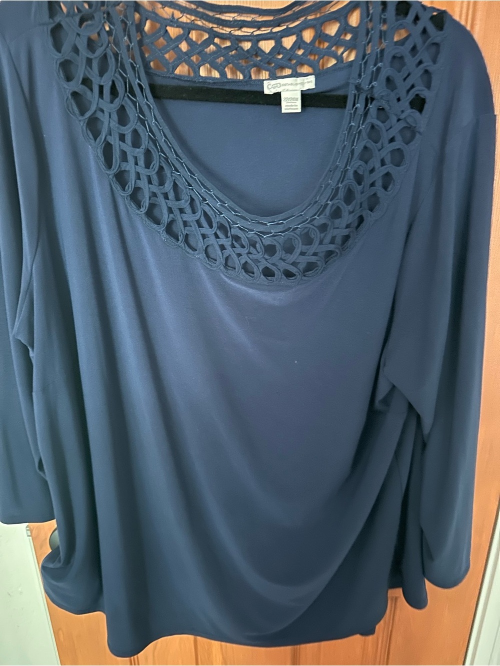 Cato Navy Crochet Yoke Long Sleeve Blouse